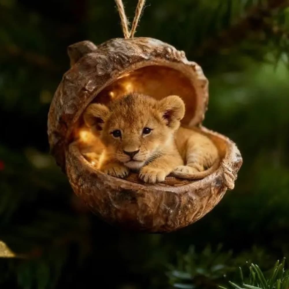Lion Cub in an Acorn — Christmas Tree Ornament